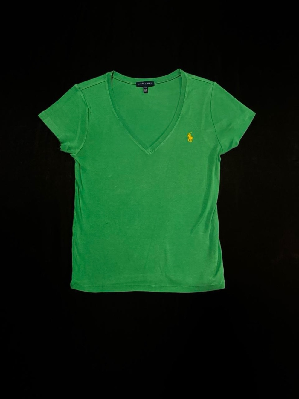 Ralph Lauren Green V-Neck Tee with Yellow Logo